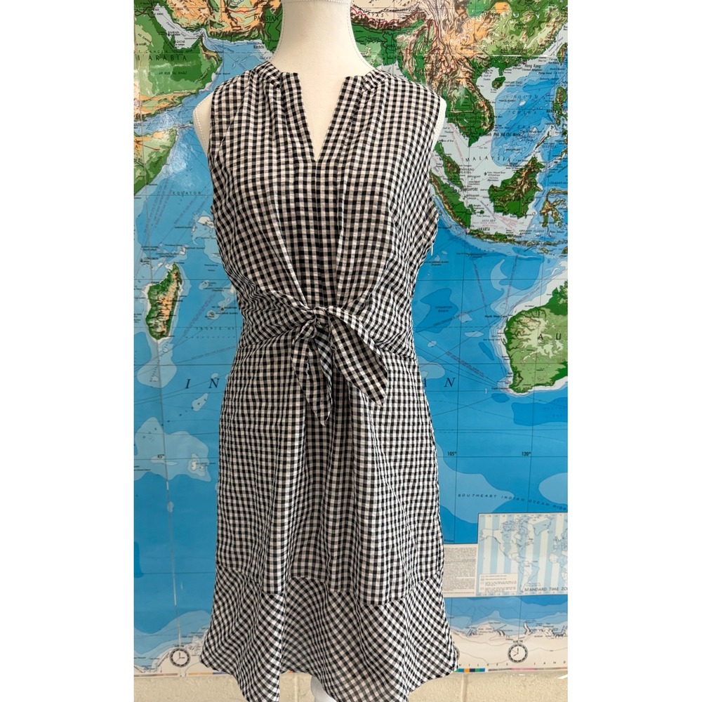 Vineyard Vines Womens Size 6 Black White Gingham Tie Front Sleeveless Dress